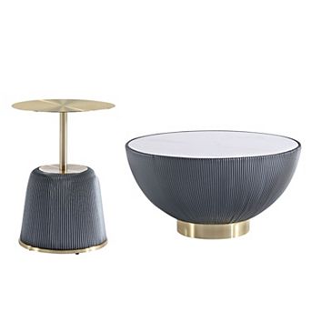 MANHATTAN COMFORT Anderson 2 pc Faux Leather Upholstered Coffee Table & End Table Set