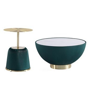 MANHATTAN COMFORT Anderson 2 pc Faux Leather Upholstered Coffee Table & End Table Set