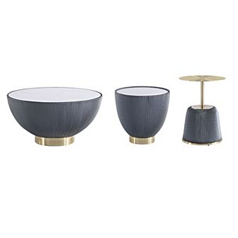 MANHATTAN COMFORT Anderson 3 pc Faux Leather Upholstered Coffee Table & End Tables Set