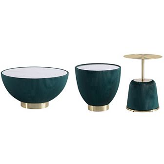 MANHATTAN COMFORT Anderson 3 pc Faux Leather Upholstered Coffee Table & End Tables Set
