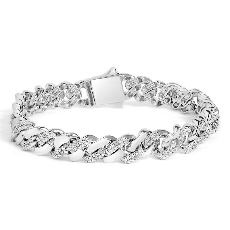 Haus of Brilliance Men's Sterling Silver 1/2 Carat T.W. Diamond Cuban Link Bracelet,
