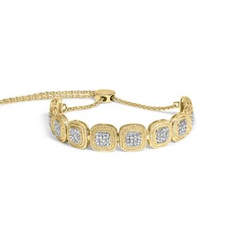 Haus of Brilliance 14k Gold Over Silver 5/8 Carat T.W. Diamond Cushion Frame Adjustable Bracelet