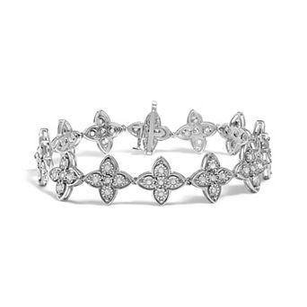 Haus of Brilliance Sterling Silver 1 Carat T.W. Diamond Miracle-Set 4-Leaf Clover Link Bracelet