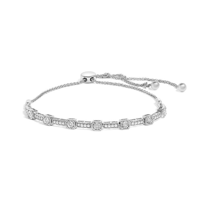 Haus of Brilliance Sterling Silver 1/4 Carat T.W. Diamond Adjustable Bolo Bracelet, Women's, Size: 7"