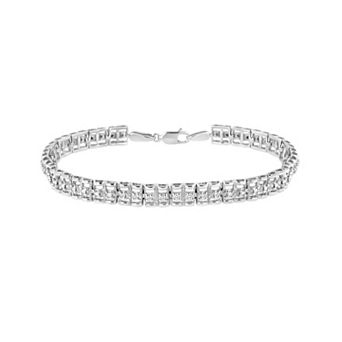 Haus of Brilliance Sterling Silver 1/10 Carat T.W. Diamond Double-Link Rolex Tennis Bracelet