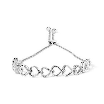 Haus of Brilliance Sterling Silver 1/10 Carat T.W. Diamond Heart Link Bolo Bracelet