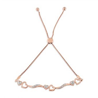 Haus of Brilliance 14k Rose Gold over Sterling Silver 1/10 Carat T.W. Diamond Wave & Hearts Bracelet