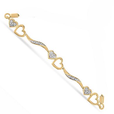 Haus of Brilliance 14k Rose Gold over Sterling Silver 1/10 Carat T.W. Diamond Wave & Hearts Bracelet