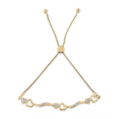 Haus of Brilliance 14k Rose Gold over Sterling Silver 1/10 Carat T.W. Diamond Wave & Hearts Bracelet