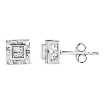 Haus of Brilliance Sterling Silver 1/6 Carat T.W. Princess-Cut Diamond Quad Stud Earrings