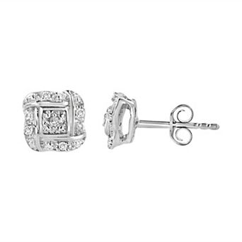 Haus of Brilliance Sterling Silver Round Diamond Accent Square Stud Earrings