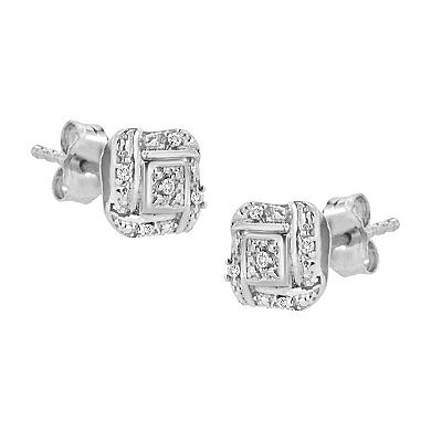 Haus of Brilliance Sterling Silver Round Diamond Accent Square Stud Earrings