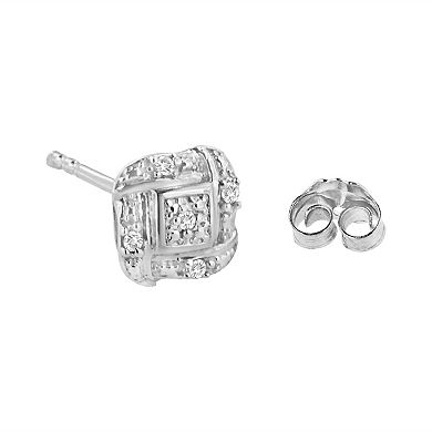 Haus of Brilliance Sterling Silver Round Diamond Accent Square Stud Earrings