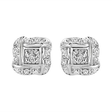 Haus of Brilliance Sterling Silver Round Diamond Accent Square Stud Earrings