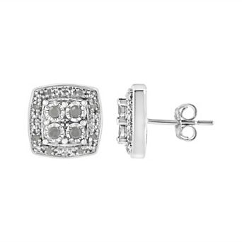 Haus of Brilliance Sterling Silver 1/4 Carat T.W. Diamond Square Milgrain Stud Earrings