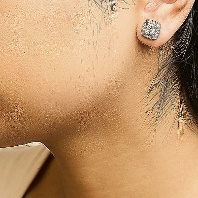 Haus of Brilliance Sterling Silver 1/4 Carat T.W. Diamond Square Milgrain Stud Earrings