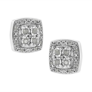 Haus of Brilliance Sterling Silver 1/4 Carat T.W. Diamond Square Milgrain Stud Earrings