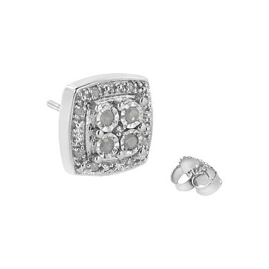 Haus of Brilliance Sterling Silver 1/4 Carat T.W. Diamond Square Milgrain Stud Earrings