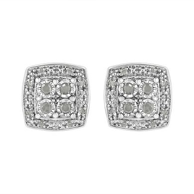 Haus of Brilliance Sterling Silver 1/4 Carat T.W. Diamond Square Milgrain Stud Earrings