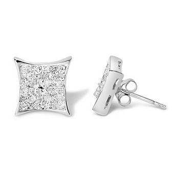 Haus of Brilliance Sterling Silver 3/4 Carat T.W. Diamond Composite Curved Square Stud Earrings