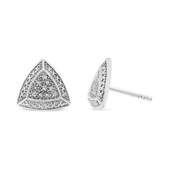 Haus of Brilliance Sterling Silver Diamond-Accented Trillion 4-Stone Halo-Style Stud Earrings