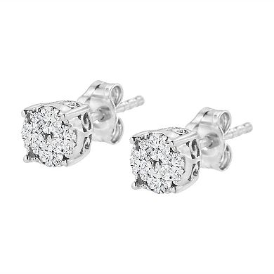 Haus of Brilliance Sterling Silver 1/2 Carat T.W. Prong-Set Diamond Cluster Stud Earrings