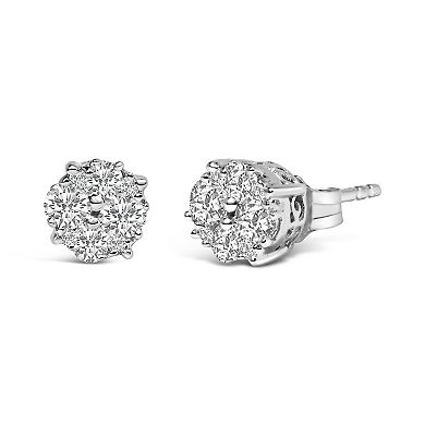 Haus of Brilliance Sterling Silver 1/2 Carat T.W. Prong-Set Diamond Cluster Stud Earrings