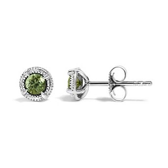 Haus of Brilliance Sterling Silver 1/3 Carat T.W. Treated Green Diamond Solitaire Milgrain Stud Earrings
