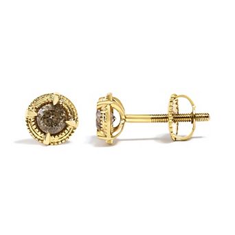 Haus of Brilliance 14k Gold Plated Sterling Silver 1/2 Carat T.W. Diamond Solitaire Milgrain Stud Earrings