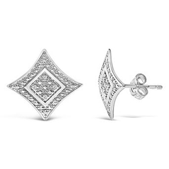 Haus of Brilliance Sterling Silver Diamond-Accented 4-Stone Halo-Style Stud Earrings