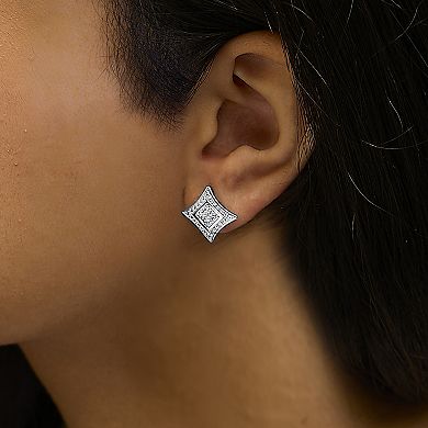 Haus of Brilliance Sterling Silver Diamond-Accented 4-Stone Halo-Style Stud Earrings