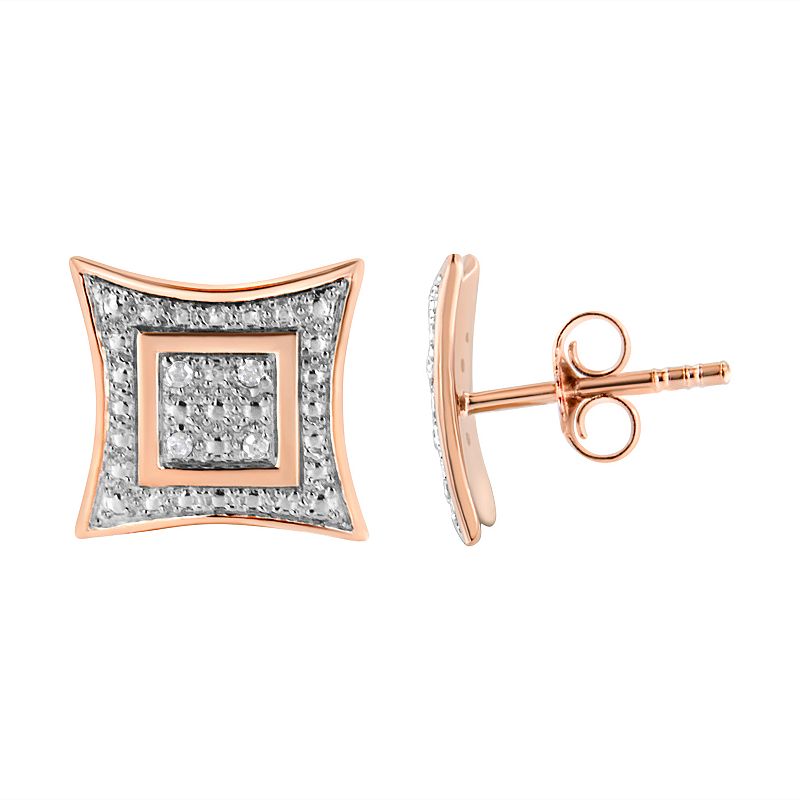 .925 Sterling Silver Diamond Accented 4-Stone Four Pointed Star Shaped Halo-Style Stud Earrings (H-I Color, I2-I3 Clarity) - Rose