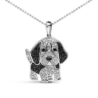 Haus of Brilliance Sterling Silver 1/4 Carat T.W. White & Black Diamond Basset Hound Pendant Necklace