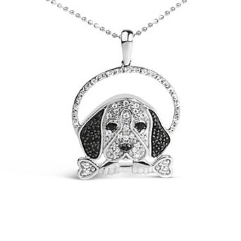 Haus of Brilliance Sterling Silver 1/4 Carat T.W. White & Black Diamond Beagle Pendant Necklace