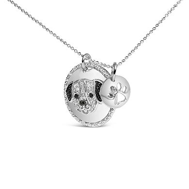 Haus of Brilliance Sterling Silver 1/4 Carat T.W. White & Black Diamond Pitbull Pendant Necklace