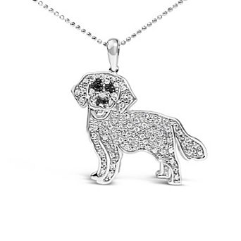 Haus of Brilliance Sterling Silver 1/3 Carat T.W. White & Black Diamond Labrador Pendant Necklace