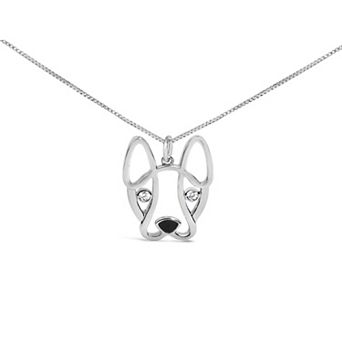 Haus of Brilliance Sterling Silver Diamond Accent & Black Enamel French Bulldog Pendant Necklace