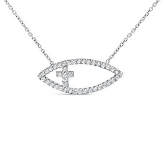 Haus of Brilliance Sterling Silver 1/2 Carat T.W. Diamond Cross & Evil Eye Pendant Necklace