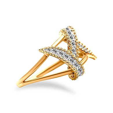 Haus of Brilliance 14k Gold Plated Sterling Silver 1/4 Carat T.W. Diamond Interlocking Bypass Ring