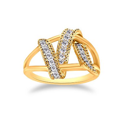 Haus of Brilliance 14k Gold Plated Sterling Silver 1/4 Carat T.W. Diamond Interlocking Bypass Ring