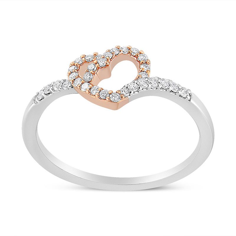 Haus of Brilliance 14k Rose Gold & Sterling Silver 1/5 Carat T.W. Diamond Open Heart Promise Ring, Women's, Size: 8, Pink Tone