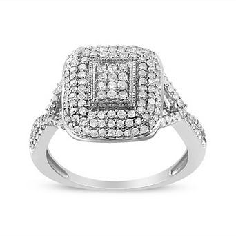 Haus of Brilliance Sterling Silver 1/2 Carat T.W. Round Diamond Cluster Cushion Ring