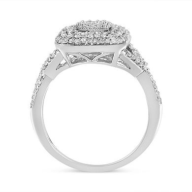 Haus of Brilliance Sterling Silver 1/2 Carat T.W. Round Diamond Cluster Cushion Ring
