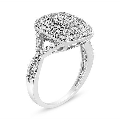 Haus of Brilliance Sterling Silver 1/2 Carat T.W. Round Diamond Cluster Cushion Ring