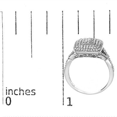 Haus of Brilliance Sterling Silver 1/2 Carat T.W. Round Diamond Cluster Cushion Ring