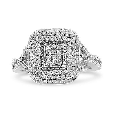 Haus of Brilliance Sterling Silver 1/2 Carat T.W. Round Diamond Cluster Cushion Ring