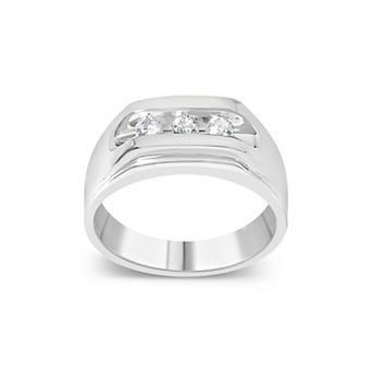 Haus of Brilliance Sterling Silver 1/3 Carat T.W. Diamond Channel-Set 3-Stone Men’s Ring