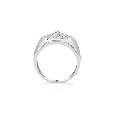 Haus of Brilliance Sterling Silver 1/2 Carat T.W. Diamond Cluster Men’s Ring