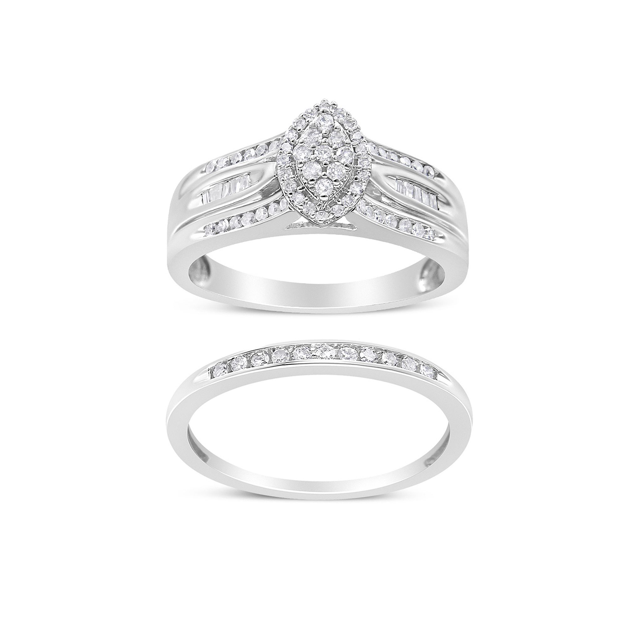 Haus of Brilliance Sterling Silver 1/2 Carat T.W. Round & Baguette Diamond 
