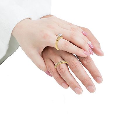 Haus of Brilliance 14k Gold Plated Sterling Silver 1/5 Carat T.W. Diamond Art Deco Engagement Bridal Set